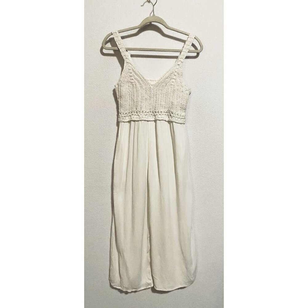 Japna Jumpsuit Womens Medium White Crochet Gauzy Wide Leg Beachy Boho Festival